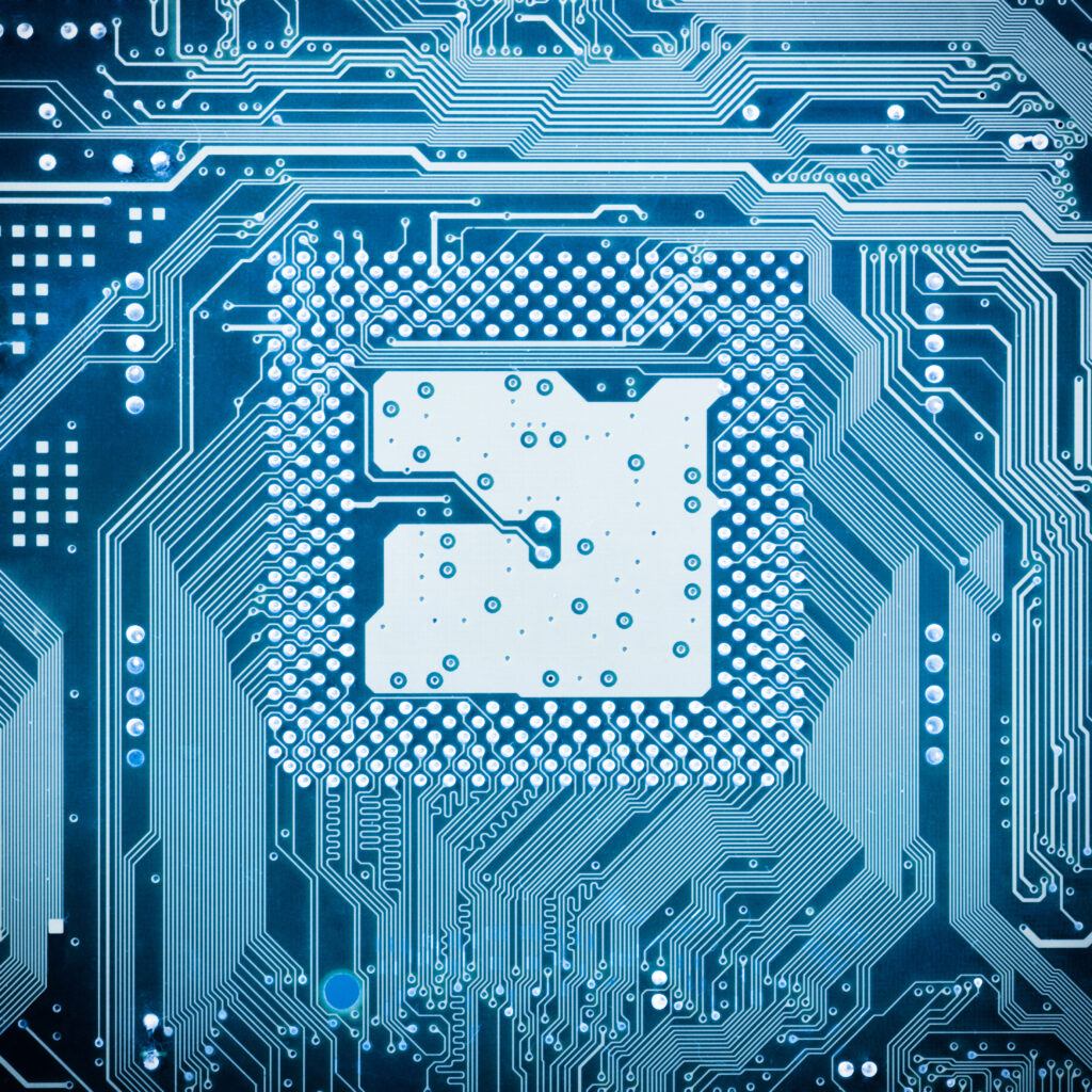 abstract background with blue circuit board close up